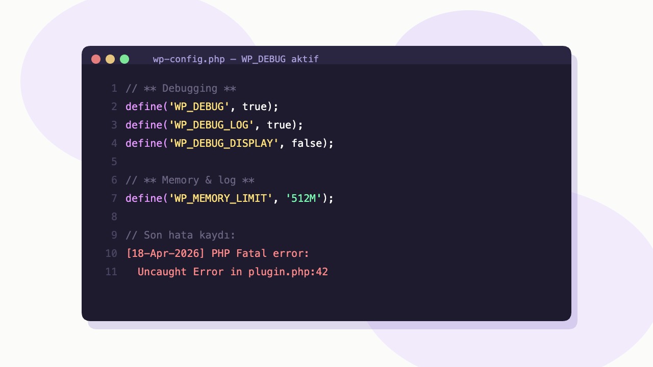 wp-config.php dosyasında WP_DEBUG ve WP_DEBUG_LOG tanımları