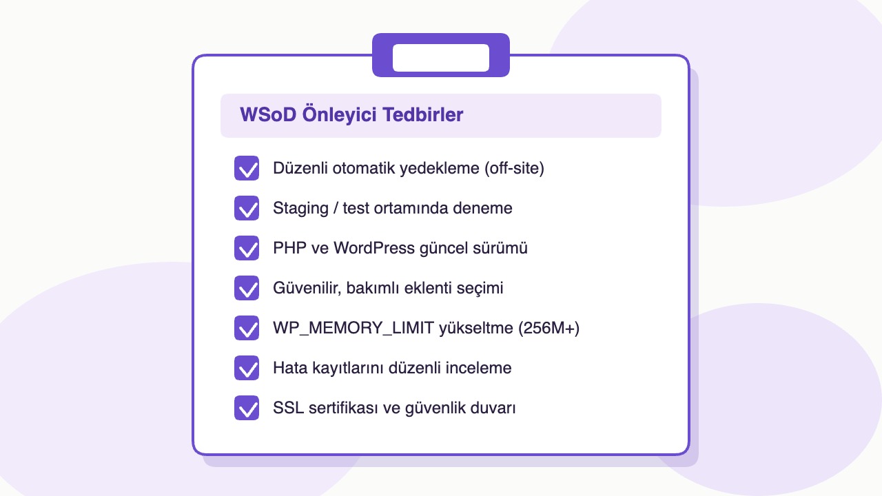 WordPress beyaz ekran hatasından korunmak için önleyici tedbir listesi